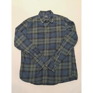 J. Crew Green Blue Color Block Flannel Long Sleeve Button‎ Up Men's Size Large